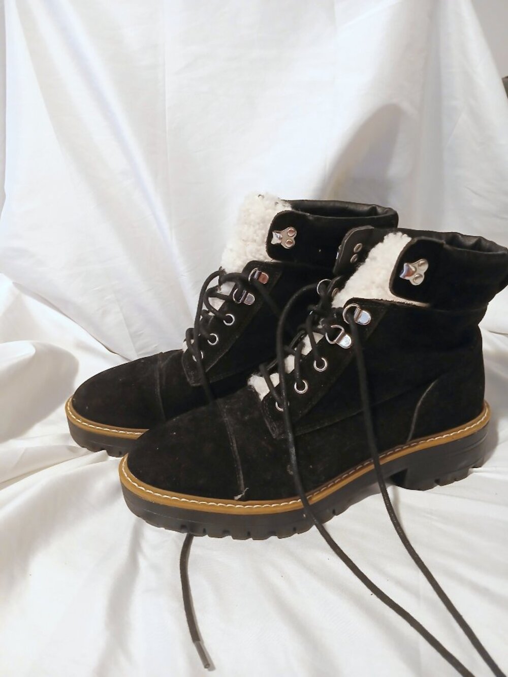 Time And Tru Combat-Style Boots 9 Cozy Cold Weather Hiking Casual Memory Foam - Picture 2 of 7